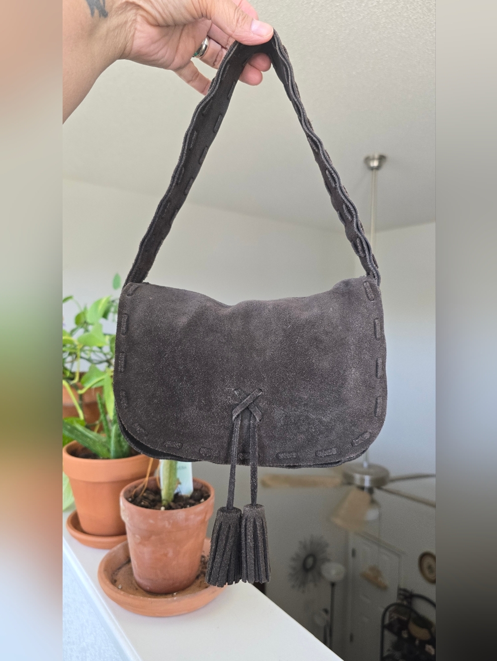 Abercrombie &Fitch Vintage Suede Tassel Shoulder Bag in Dark Brown